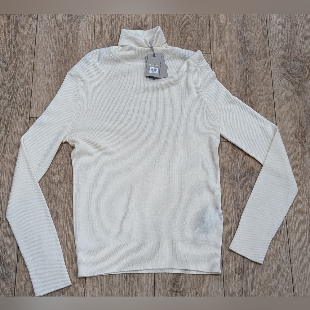 $1690 Mens TOM FORD Wool/Silk/Cashmere Turtleneck Sweater White 56 US 46